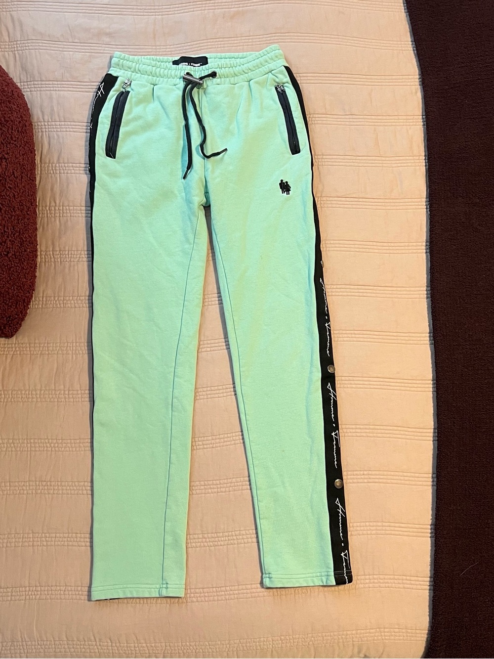 Homme + Femme Mint Green Sweatpants Black Side Stripe Casual Street Pockets